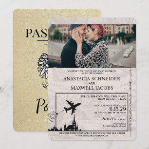 Champagne Polen Reisepass Hochzeitseinladung Einladung
