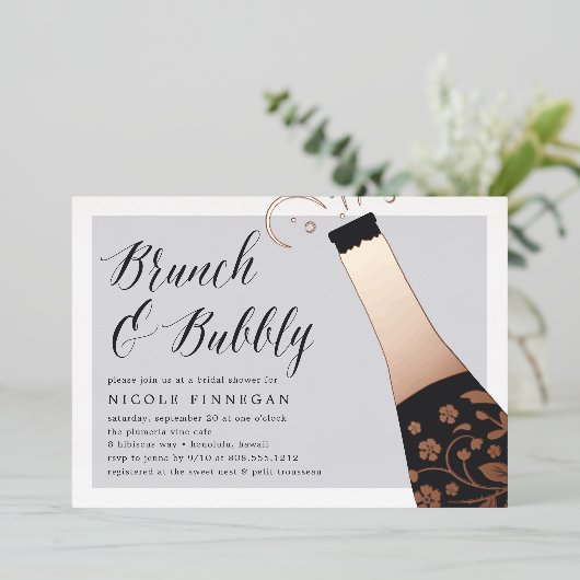 Champagne Pop Brautparty Brunch Folieneinladung (Stehend vorne)