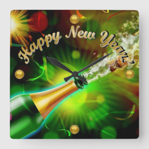 Champagne-Pop Quadratische Wanduhr