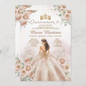 Champagne Princess Floral Gold Glitzer Quinceañera Einladung (Vorne/Hinten)