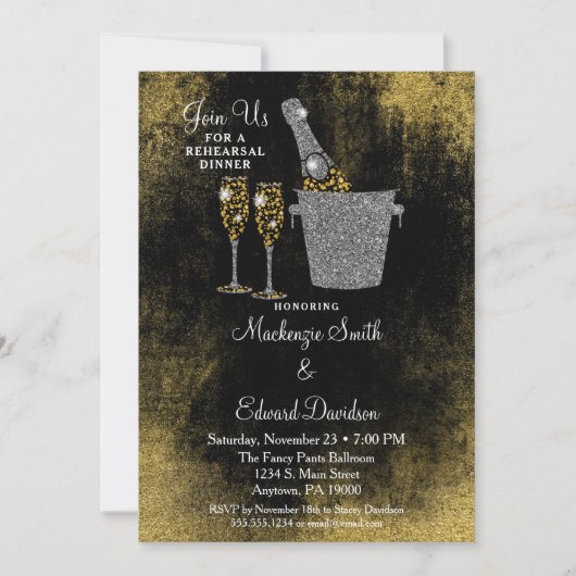 Champagne Probe Dinner Einladung Black Gold (Vorderseite)