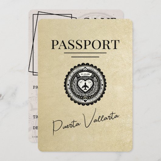 Champagne Puerta Vallarta Passport Save the Date (Vorne/Hinten)