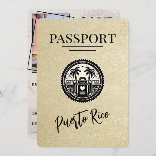 Champagne Puerto Rico Passport Save The Date (Vorne/Hinten)