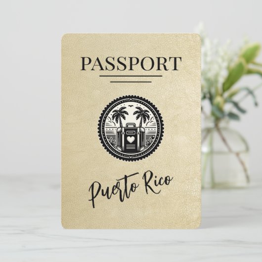 Champagne Puerto Rico Passport Save The Date (Stehend Vorderseite)