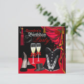 Champagne Red Black Corset Shoes Tophat Einladung (Stehend Vorderseite)