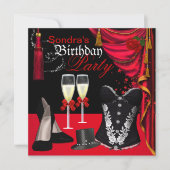 Champagne Red Black Corset Shoes Tophat Einladung (Vorderseite)