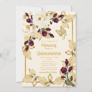 Champagne Rose Burgundy Buds Gold Blätter Butterfl Einladung
