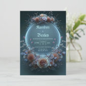 Champagne Rose Celestial Neon Garden Wedding Einladung (Stehend Vorderseite)