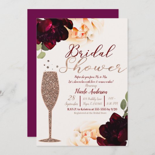 Champagne Rose Gold Brautparty Einladung (Vorne/Hinten)