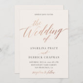 Champagne Rose Gold Ivory Calligraphy Wedding Invi Einladung (Vorne/Hinten)