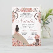 Champagne Rose Ranchero Princess Dress Quinceanera Einladung (Stehend Vorderseite)