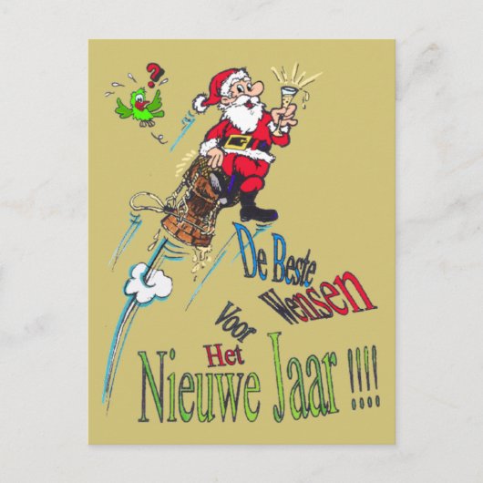 Champagne Santa Nieuwjaars Postcard Postkarte (Vorderseite)