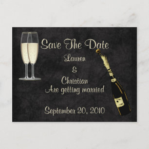 Champagne Save the Date (Schwarzes) Ankündigungspostkarte