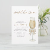 Champagne-Schale-Script-Braut-Lunch Einladung (Stehend Vorderseite)