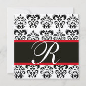 CHAMPAGNE & SCHWARZ ROTES DAMASK-MONOGRAMM, weiß Einladung (Vorderseite)