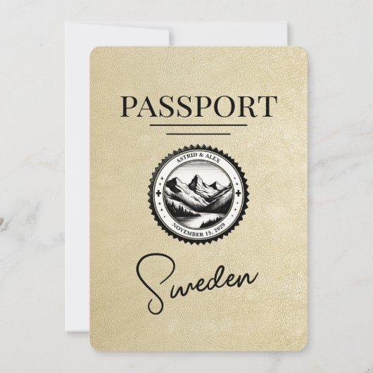 Champagne Schweden Pass Einladung Hochzeit (Rückseite)