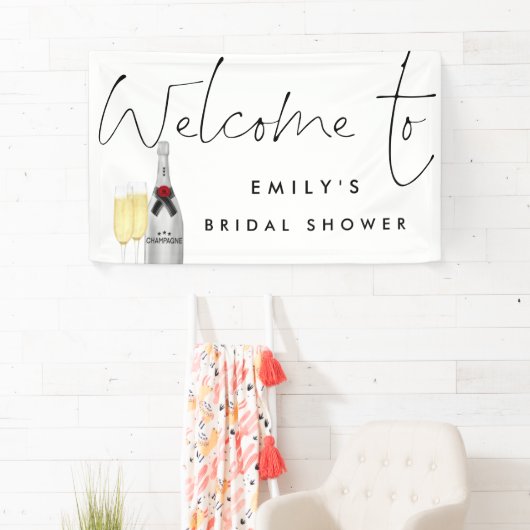 Champagne Script White Welcome Brautparty Banner (Insitu)