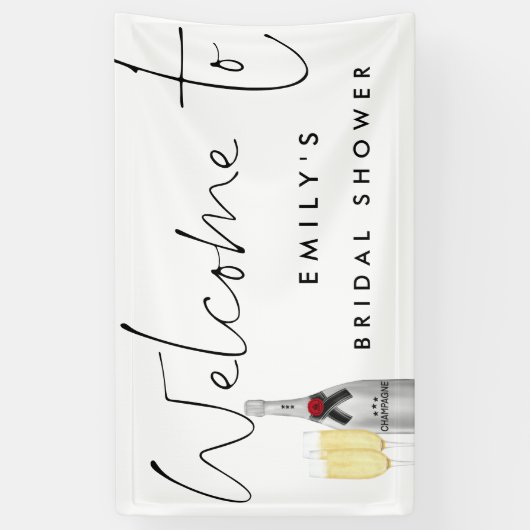 Champagne Script White Welcome Brautparty Banner (Vertikal)