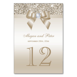 Champagne Sequins Bow Wedding Tischnummer Cards