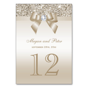 Champagne Sequins Bow Wedding Tischnummer Cards