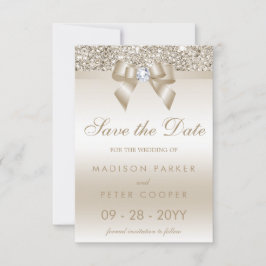 Champagne Sequins Diamond Bow Save the Date