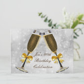 Champagne Silber Glamour 40. Geburtstag Party Einladung (Stehend Vorderseite)