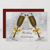 Champagne Silber Glamour 40. Geburtstag Party Einladung (Vorne/Hinten)
