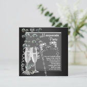 Champagne Silver Black Masquerade Party Einladung (Stehend Vorderseite)