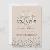 Champagne Silver Glitzer Überraschung Sweet 16 Einladung (Vorderseite)