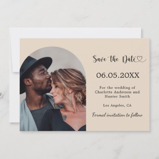 Champagne simple modern photo wedding save the date (Vorderseite)
