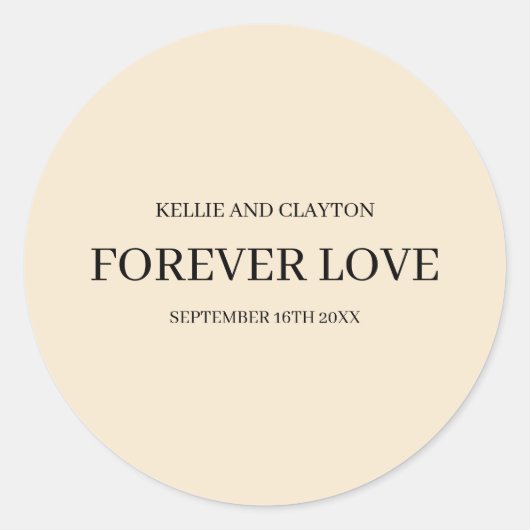 Champagne Simple Wedding Classic Round Sticker (Vorderseite)