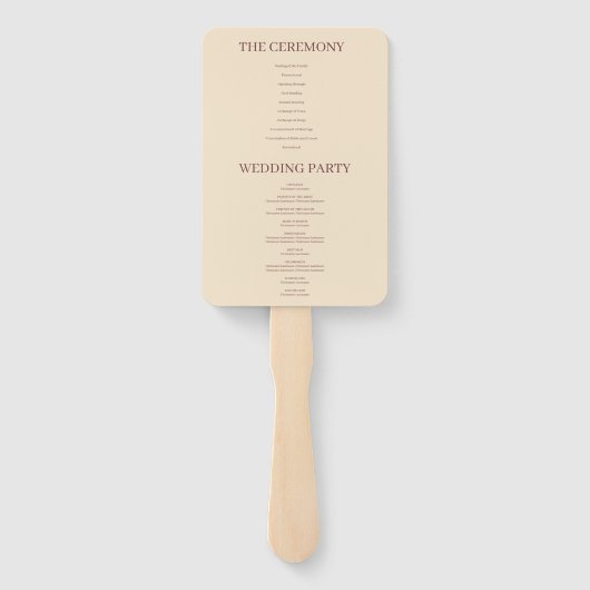 Champagne Simple Wedding Program Hand Fan Fächer (Rückseite)