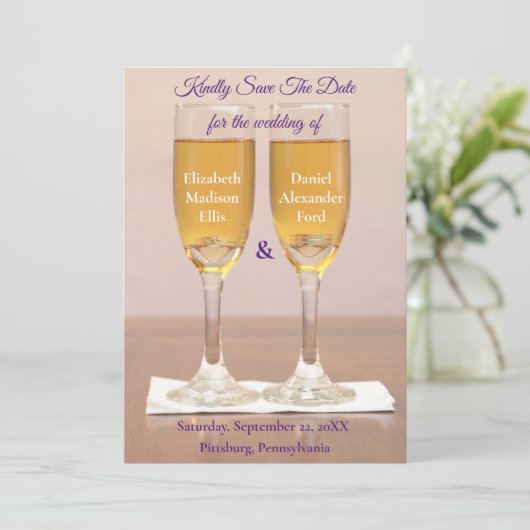 Champagne Simple Wedding Rings Save the Date (Stehend Vorderseite)