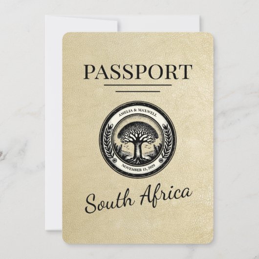 Champagne South Africa Passport Wedding Einladung (Rückseite)