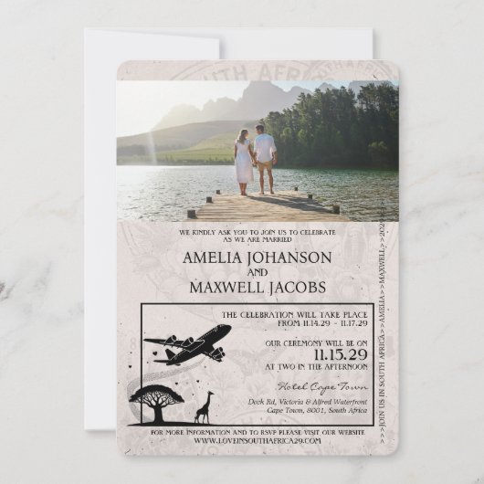 Champagne South Africa Passport Wedding Einladung (Vorderseite)