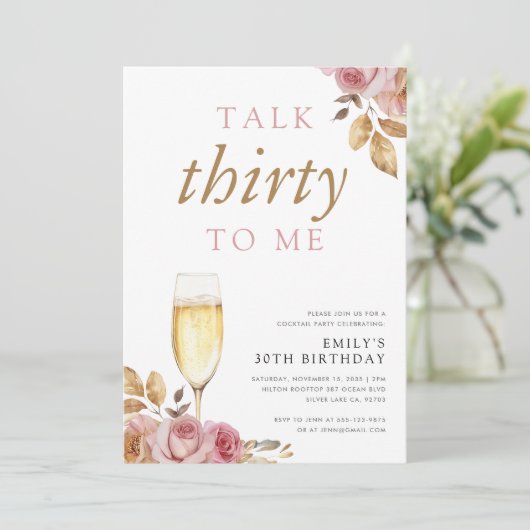 Champagne Sprich dreißig zu mir 30. Geburtstag Par Einladung (Stehend Vorderseite)
