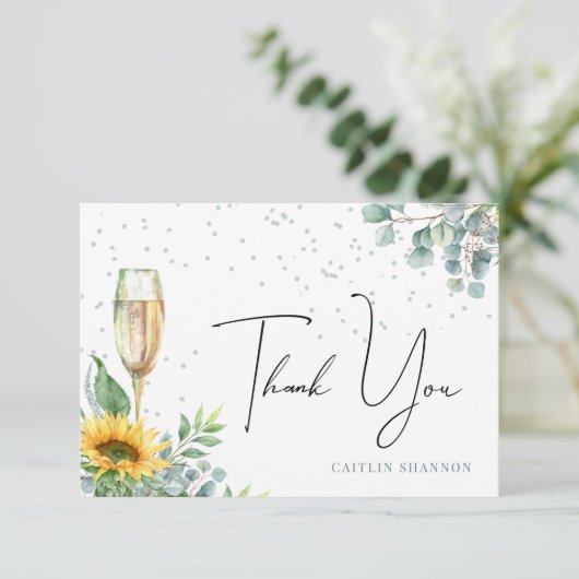Champagne Sunflower Brautparty Dankeskarte (Stehend Vorderseite)