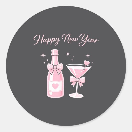 Champagne Swea Martini Coquette Happy New Year Par Runder Aufkleber (Vorderseite)