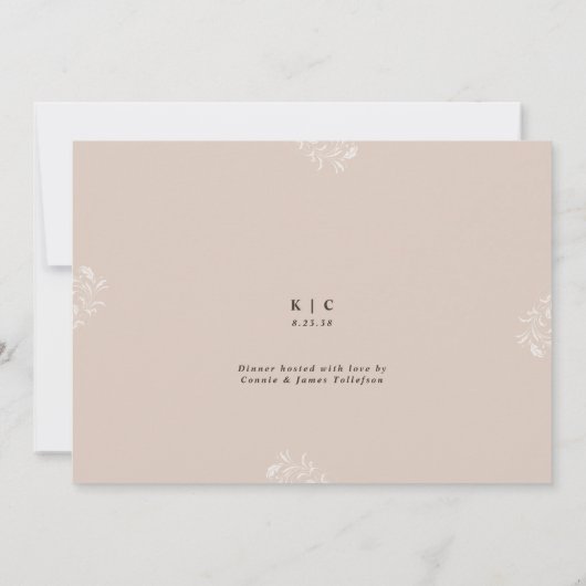 Champagne Tan Wedding Probe Dinner Einladung (Rückseite)