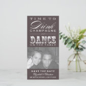 Champagne Theater Bill SAVE THE DATE Fotokarte (Stehend Vorderseite)