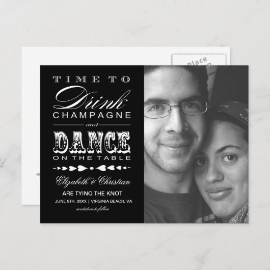 Champagne Theater Bill SAVE THE DATE Postcard Ankündigungspostkarte (Vorne/Hinten)