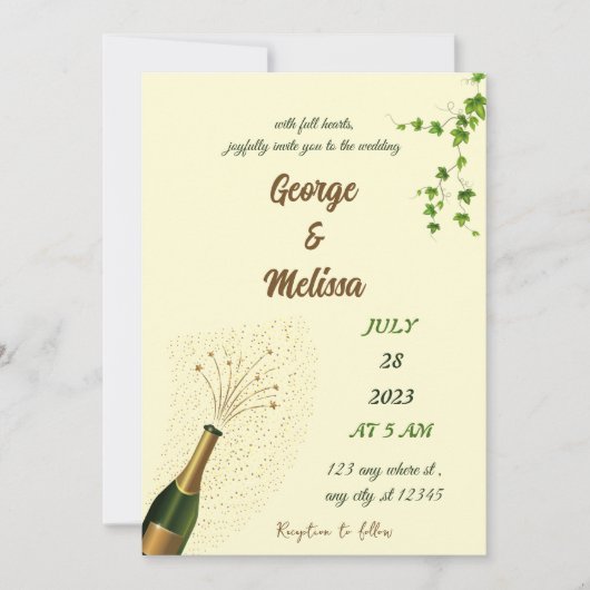 Champagne themed wedding einladung (Vorderseite)