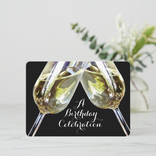 Champagne Toast 50. Geburtstag Einladung (Stehend Vorderseite)