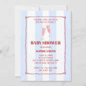 Champagne Toast Blue & Red Wavy Border Baby Dusche Einladung (Vorderseite)