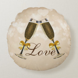 Champagne Toast Cream Hearts Rundes Kissen