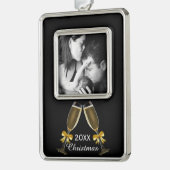 Champagne Toast Elegant Custom Photo Rahmen-Ornament Silber (Links)