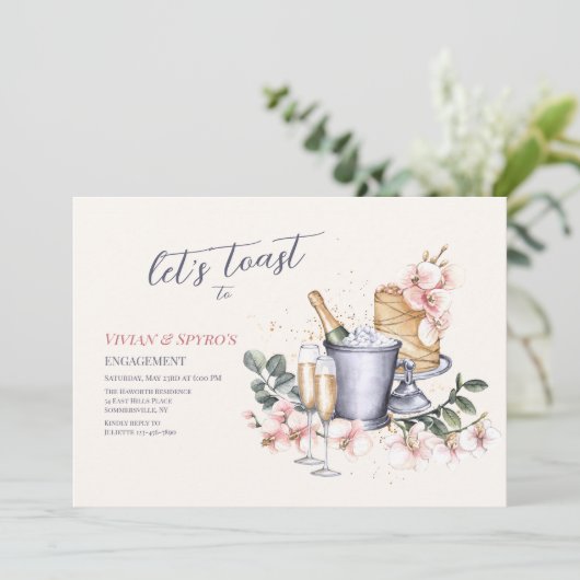 Champagne Toast Engagement Party Einladung (Stehend Vorderseite)