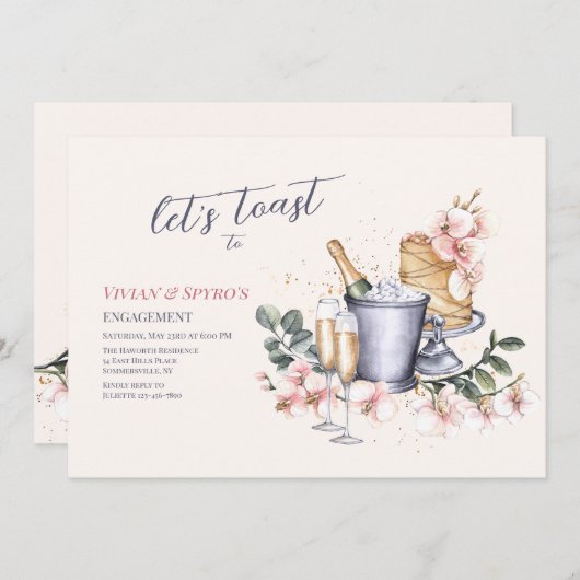 Champagne Toast Engagement Party Einladung (Vorne/Hinten)