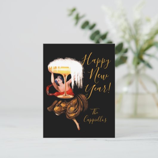 Champagne Toast Feiertagspostkarte (Stehend Vorderseite)