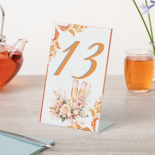 Champagne Toast Floral Bridal Shower Table Number Sockelschild (In SItu)